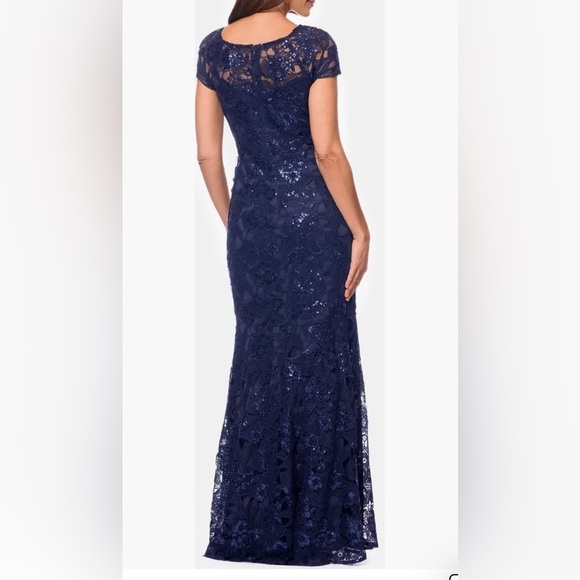 Xscape Navy Lace Gown - Picture 2 of 7